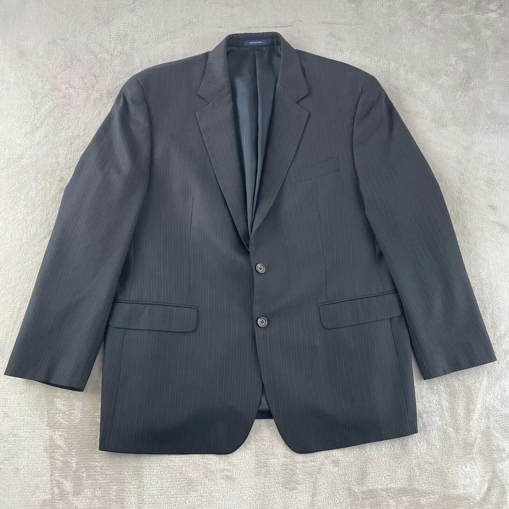 Polo Ralph Lauren Suit Men‎ 46R Black Pinstripe Wool Pants 38x28 Straight Leg